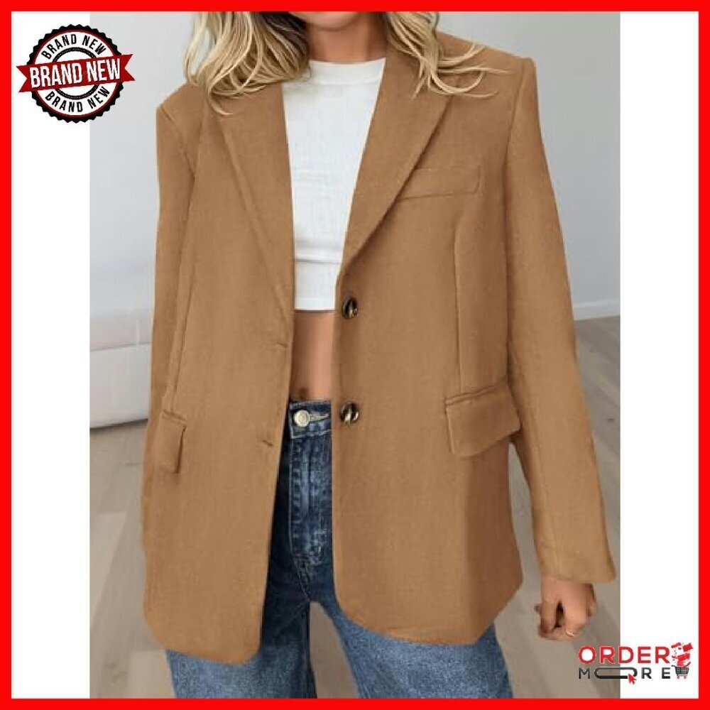 Oversized Faux Suede Blazer Women's Business Casual Work Jacket - Picture 3 of 8